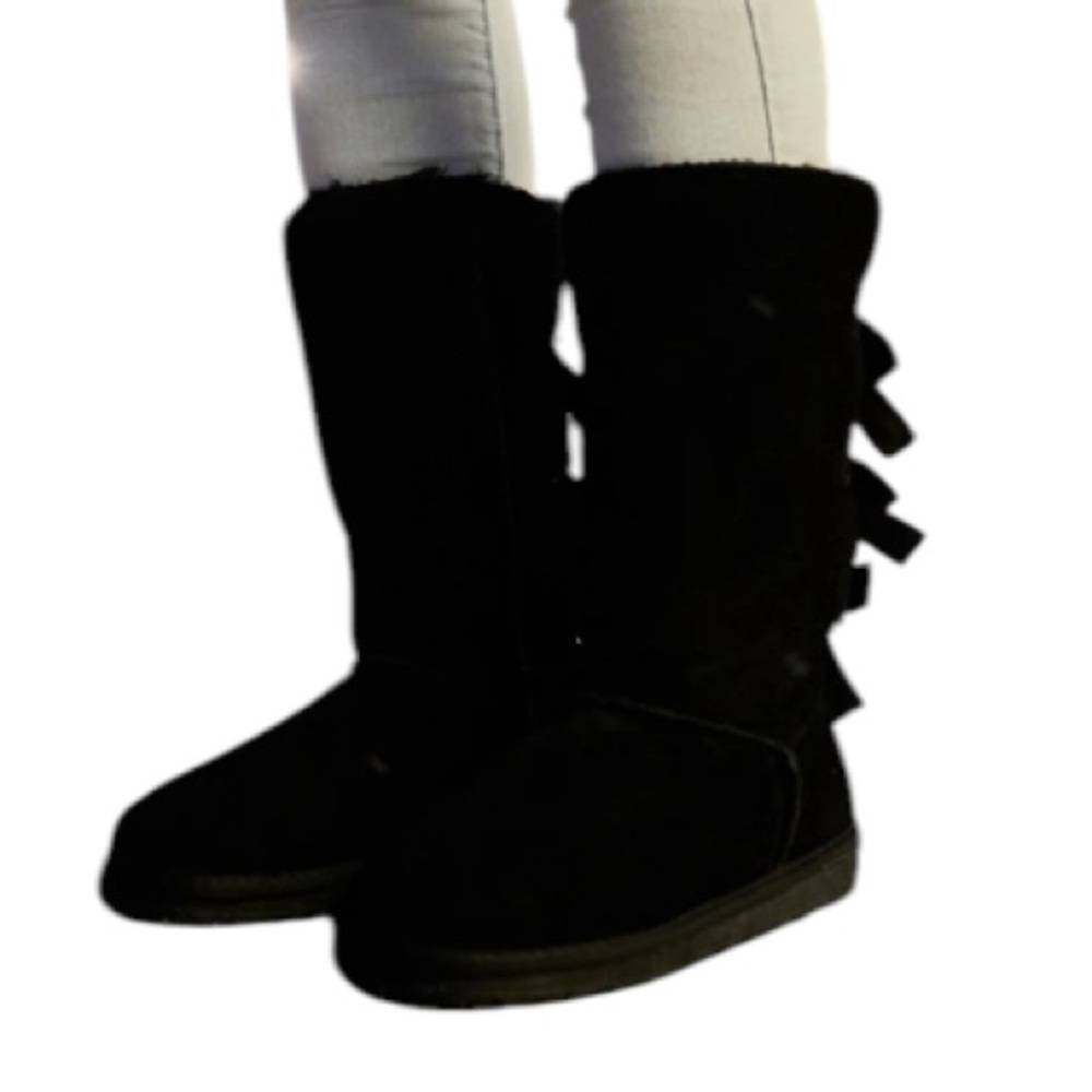 UGG Bailey Bow Black Suede/Sheepskin Tall Women Sz 9 Boots 1007308
